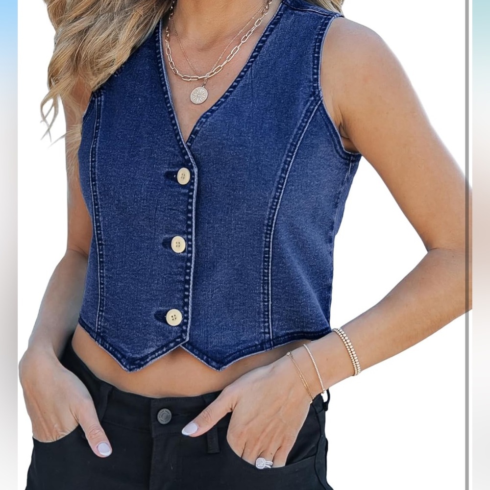 Denim Sleeveless Button-Up Top, 2XL